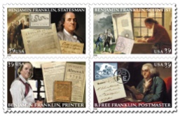 Commemorative stamps released in 2006 representing various pursuits of Ben Franklin (Image credit: http://faq.usps.com/eCustomer/iq/images/AI7546-6.jpg)